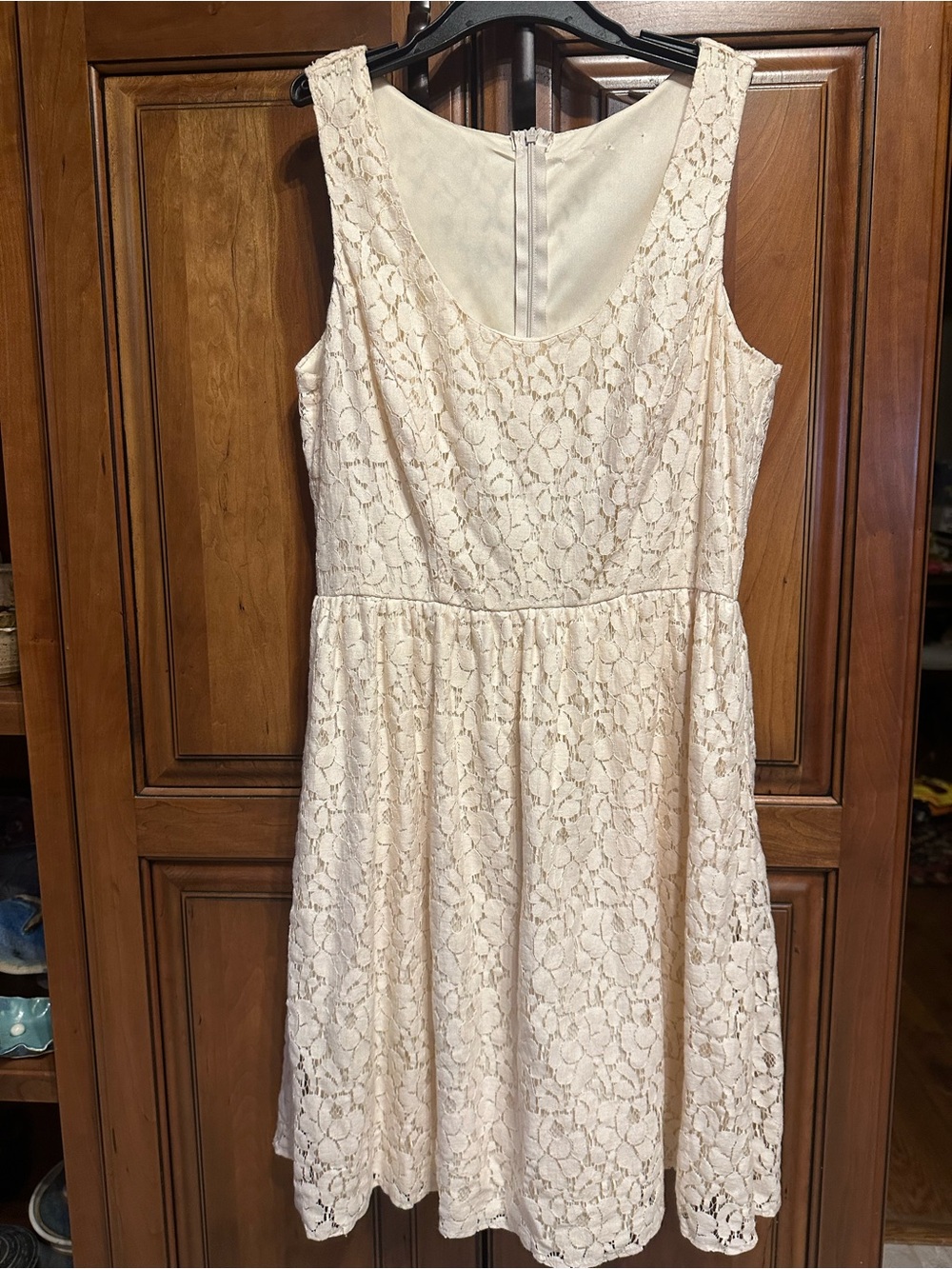 Babydoll a-line lined lace sleeveless mini dress small cream